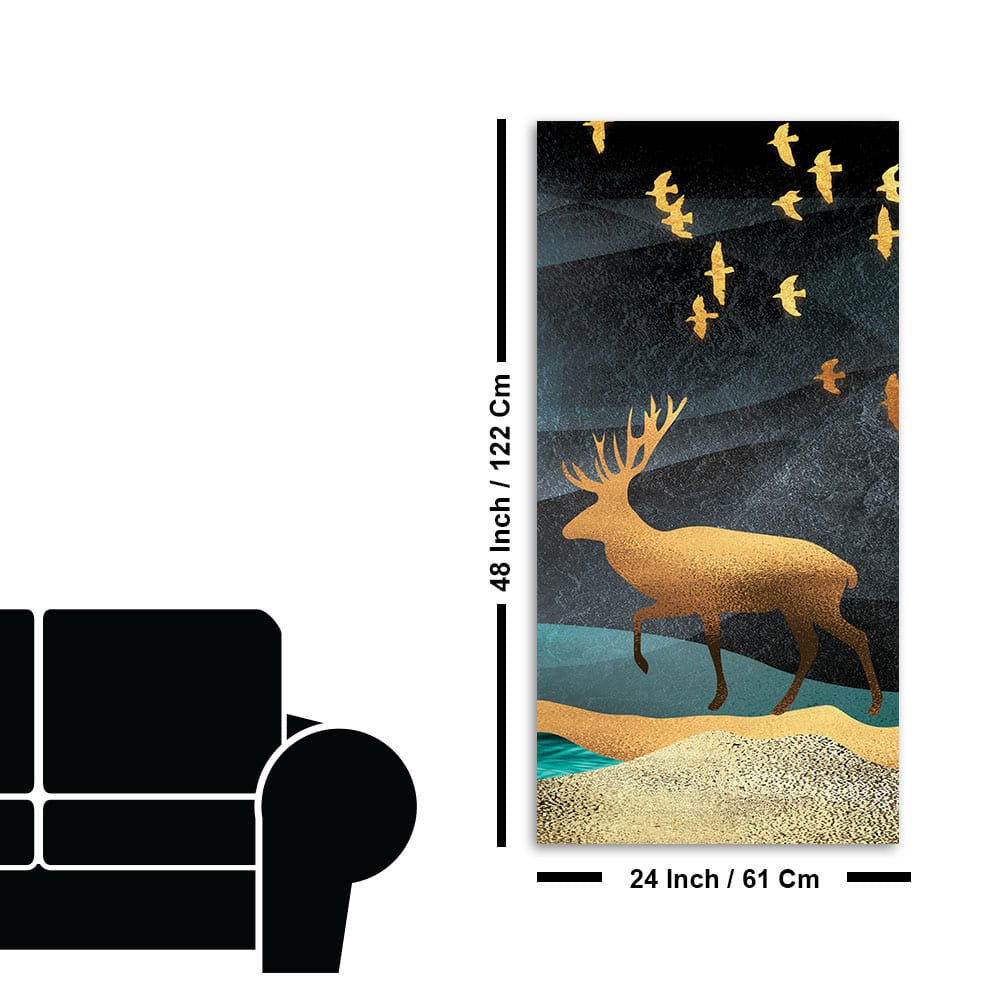 Beautiful Golden Walking Deer Premium Canvas Wall Painting - Decor Smart