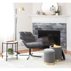 Beautiful Grey Color Velvet Round Storage Ottoman with Storage Set of 2