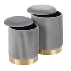 Beautiful Grey Color Velvet Round Storage Ottoman with Storage Set of 2