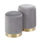 Beautiful Grey Color Velvet Round Storage Ottoman with Storage Set of 2