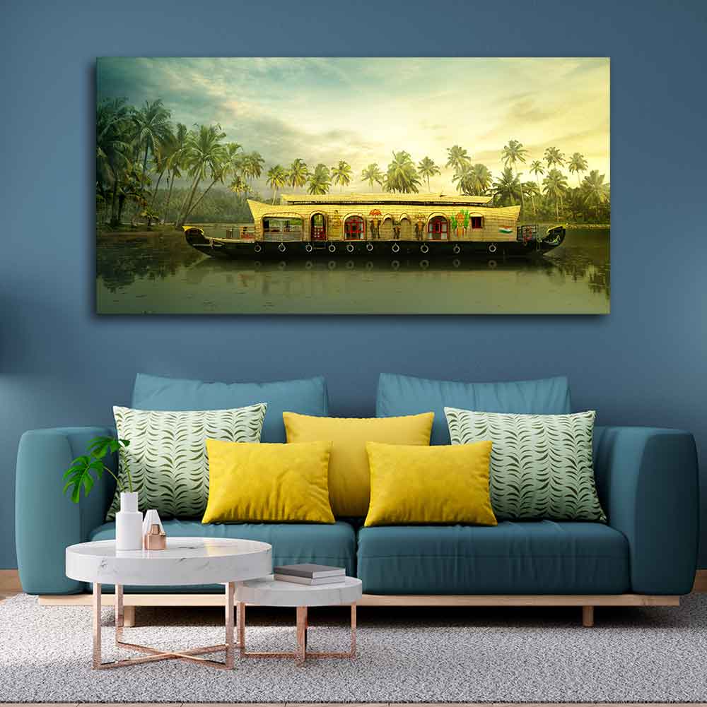 Beautiful House Boat in Kerala Premium Wall Painting - Decor Smart