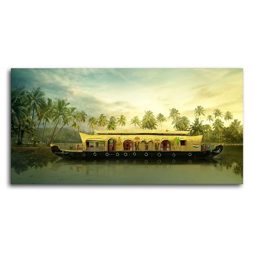 Beautiful House Boat in Kerala Premium Wall Painting - Decor Smart