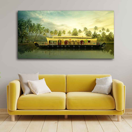 Beautiful House Boat in Kerala Premium Wall Painting - Decor Smart