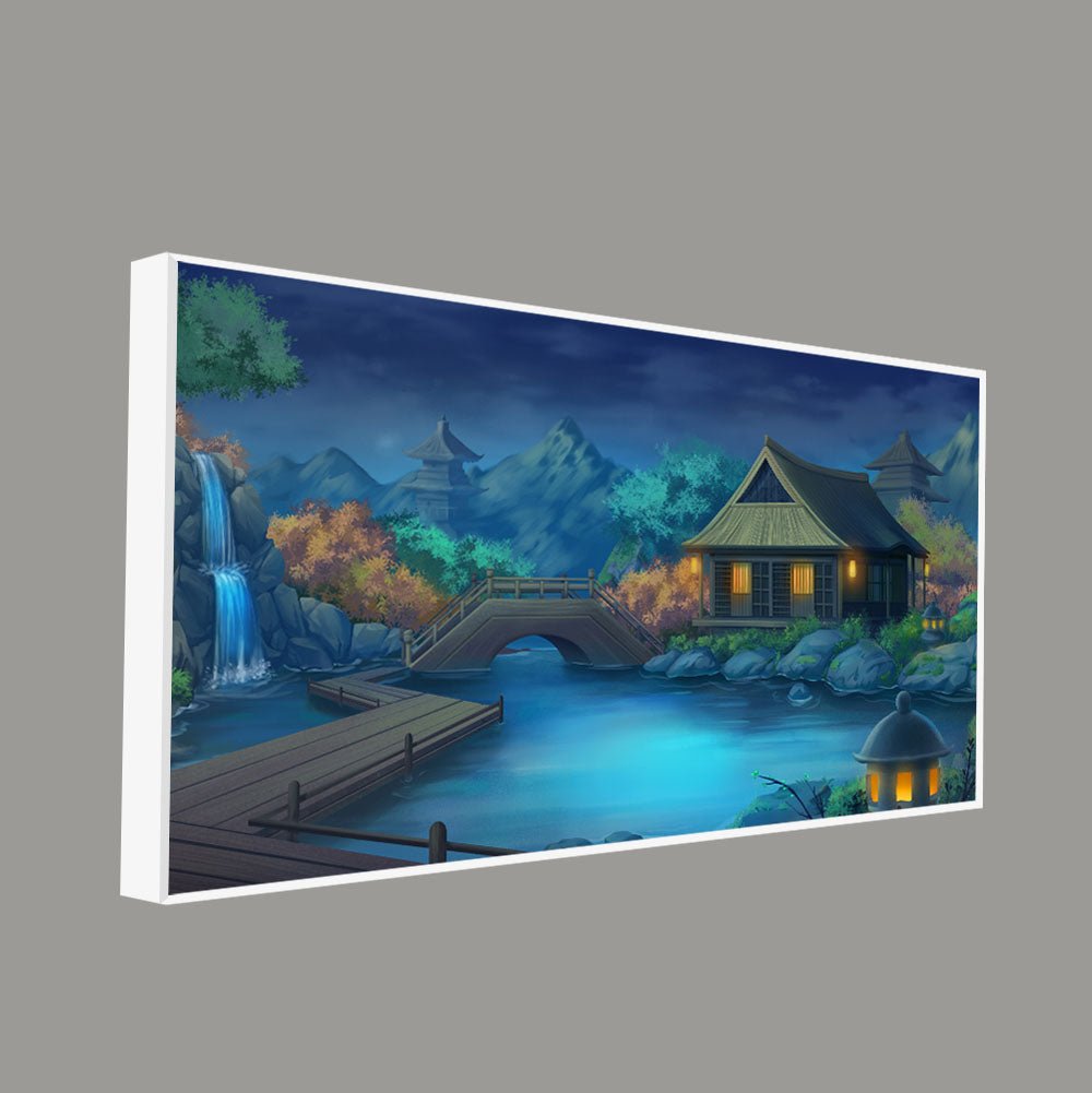 Beautiful Japanese Courtyard at Night Canvas Wall Painting - Decor Smart