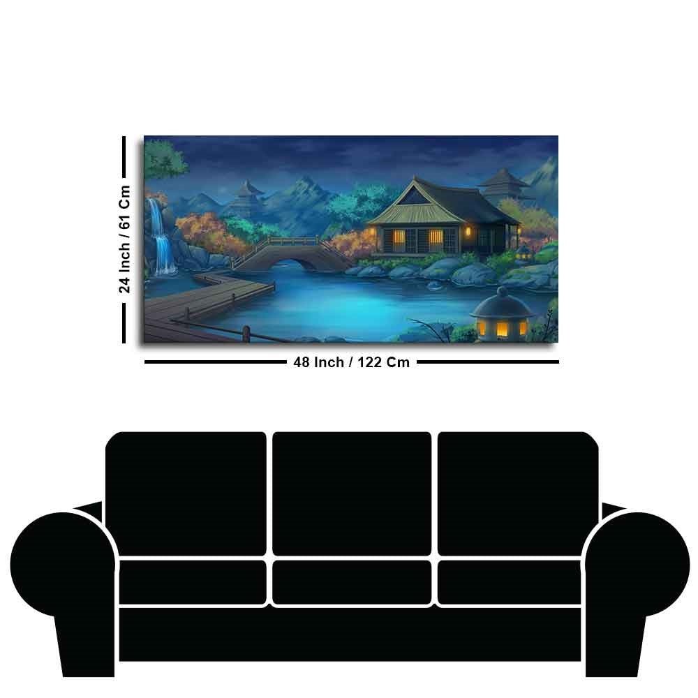 Beautiful Japanese Courtyard at Night Canvas Wall Painting - Decor Smart