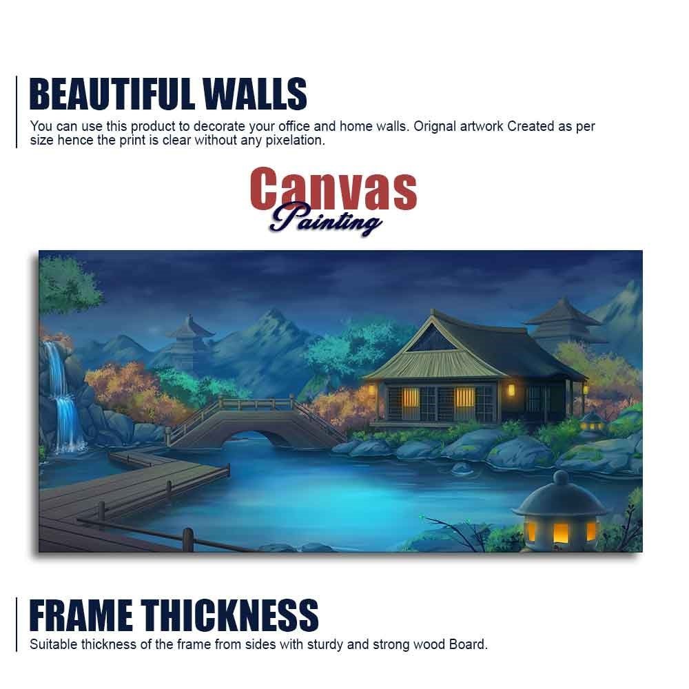 Beautiful Japanese Courtyard at Night Canvas Wall Painting - Decor Smart