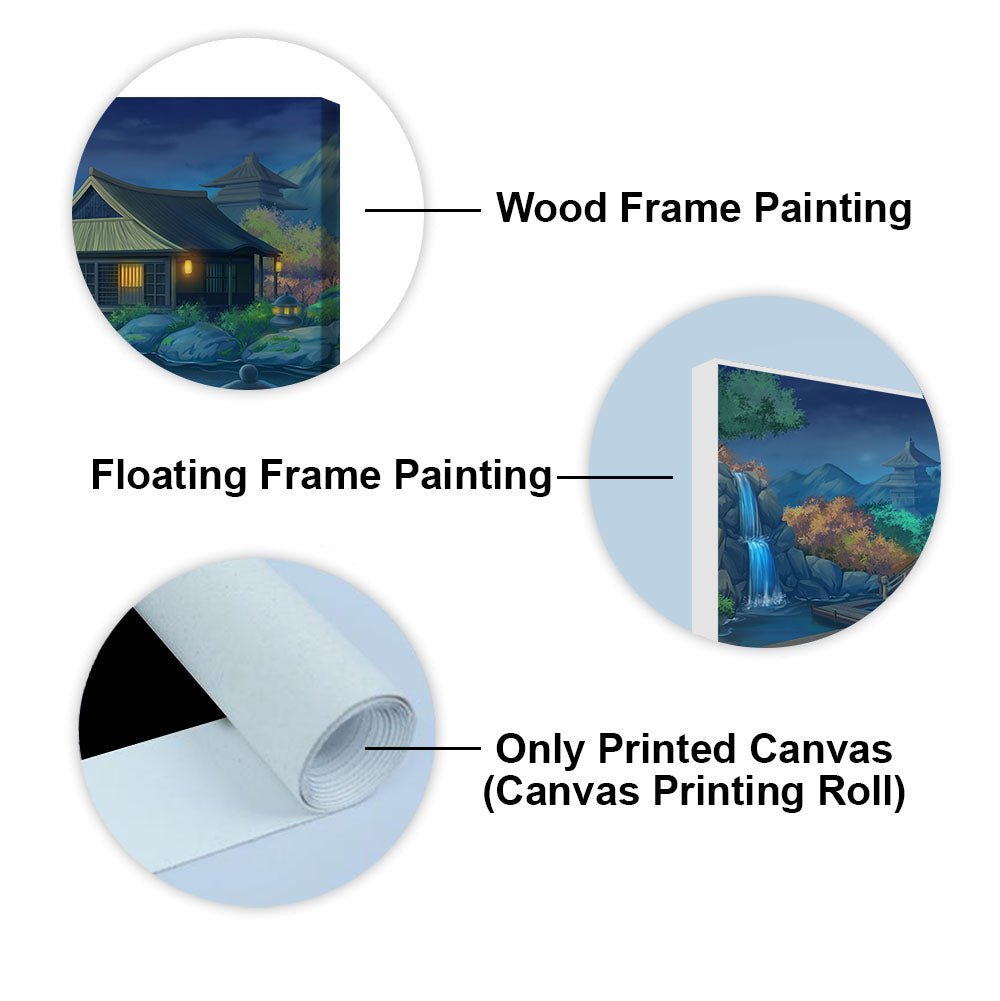 Beautiful Japanese Courtyard at Night Canvas Wall Painting - Decor Smart