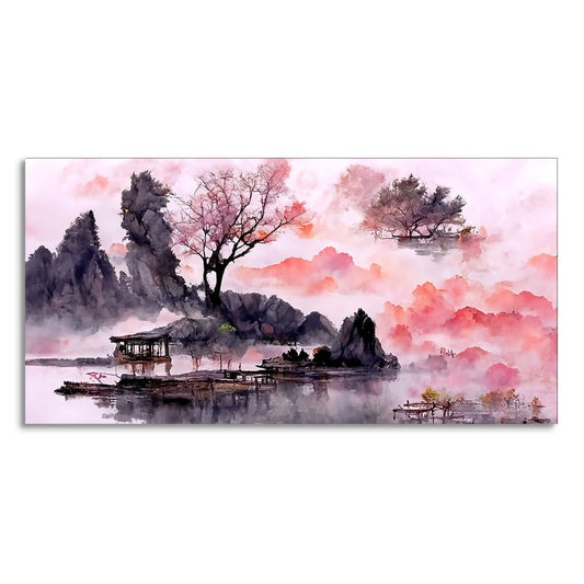 Beautiful Lake View Watercolor Art Canvas Wall Painting - Decor Smart