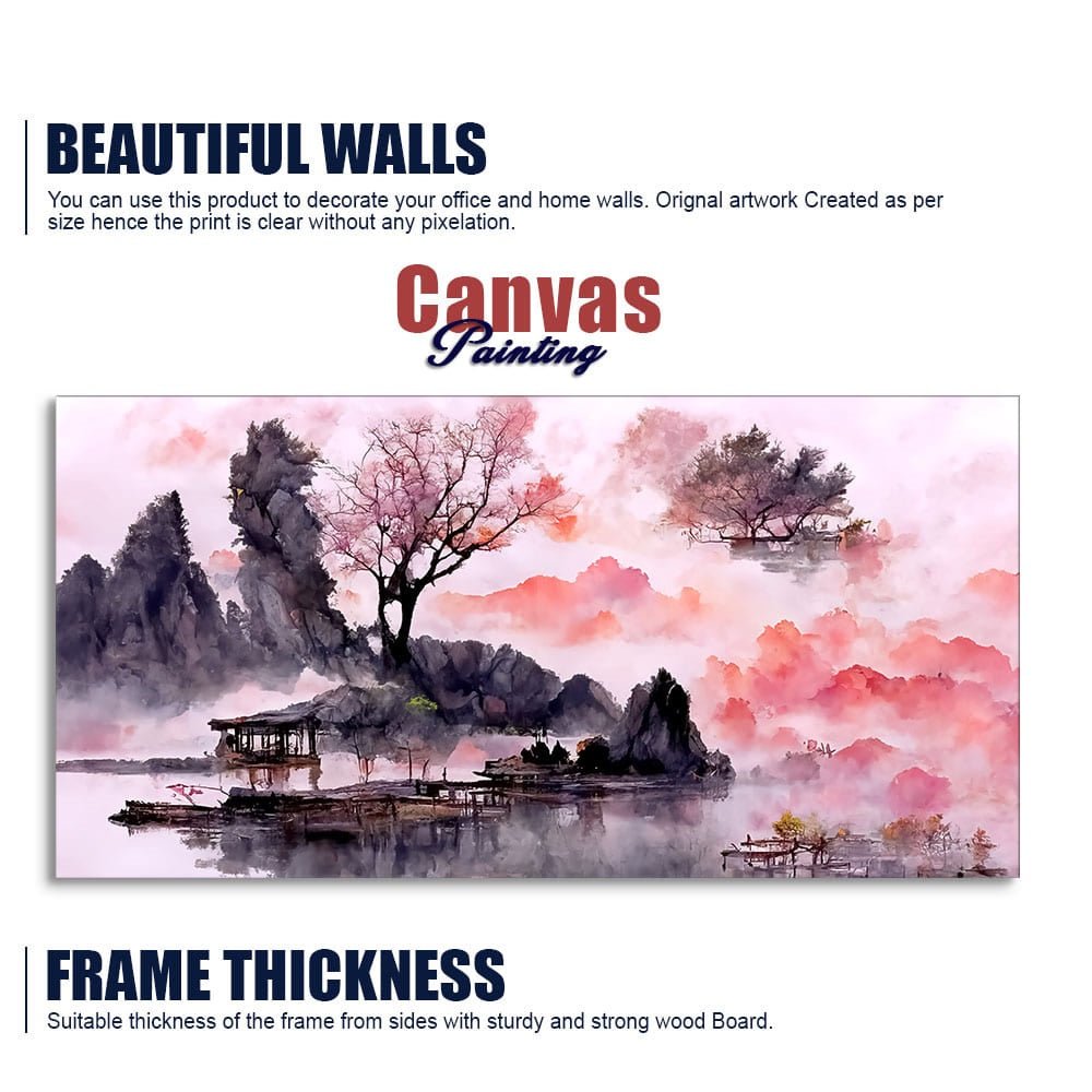 Beautiful Lake View Watercolor Art Canvas Wall Painting - Decor Smart