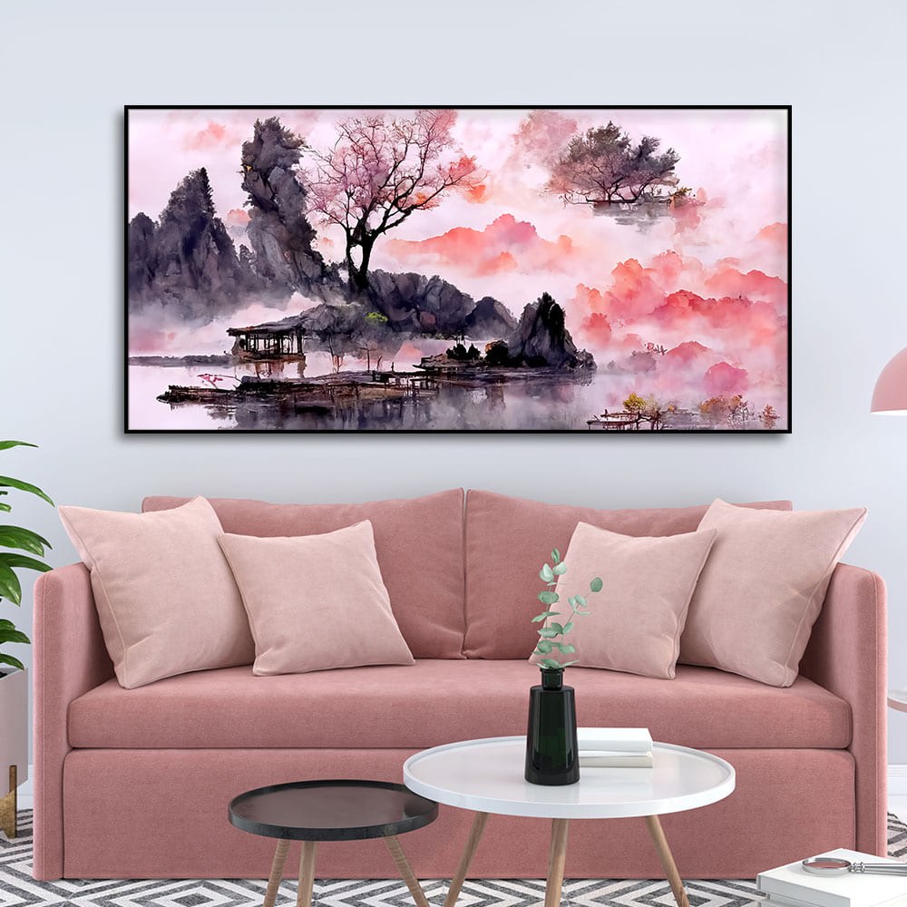 Beautiful Lake View Watercolor Art Canvas Wall Painting - Decor Smart