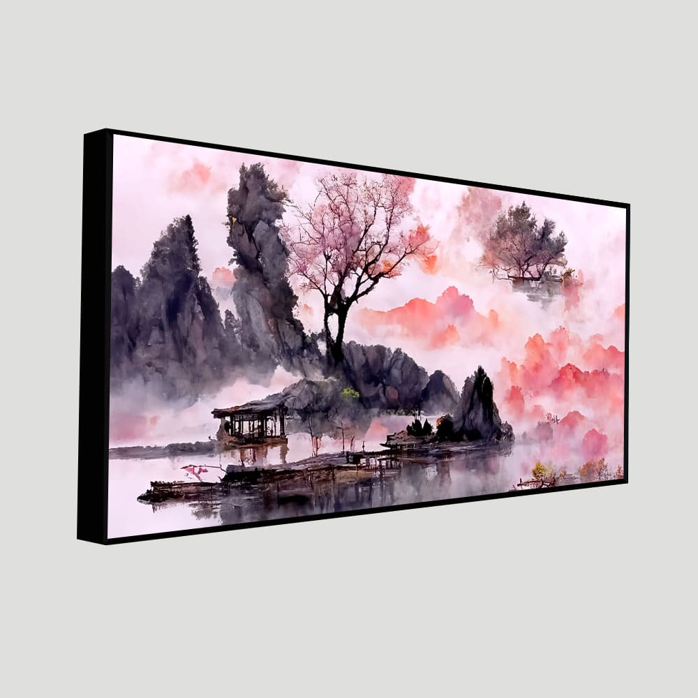 Beautiful Lake View Watercolor Art Canvas Wall Painting - Decor Smart