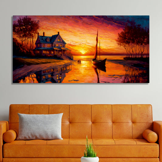 Beautiful Lake with A Sunset View Canvas Wall Painting - Decor Smart