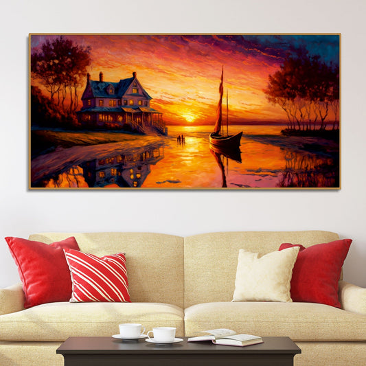 Beautiful Lake with A Sunset View Canvas Wall Painting - Decor Smart