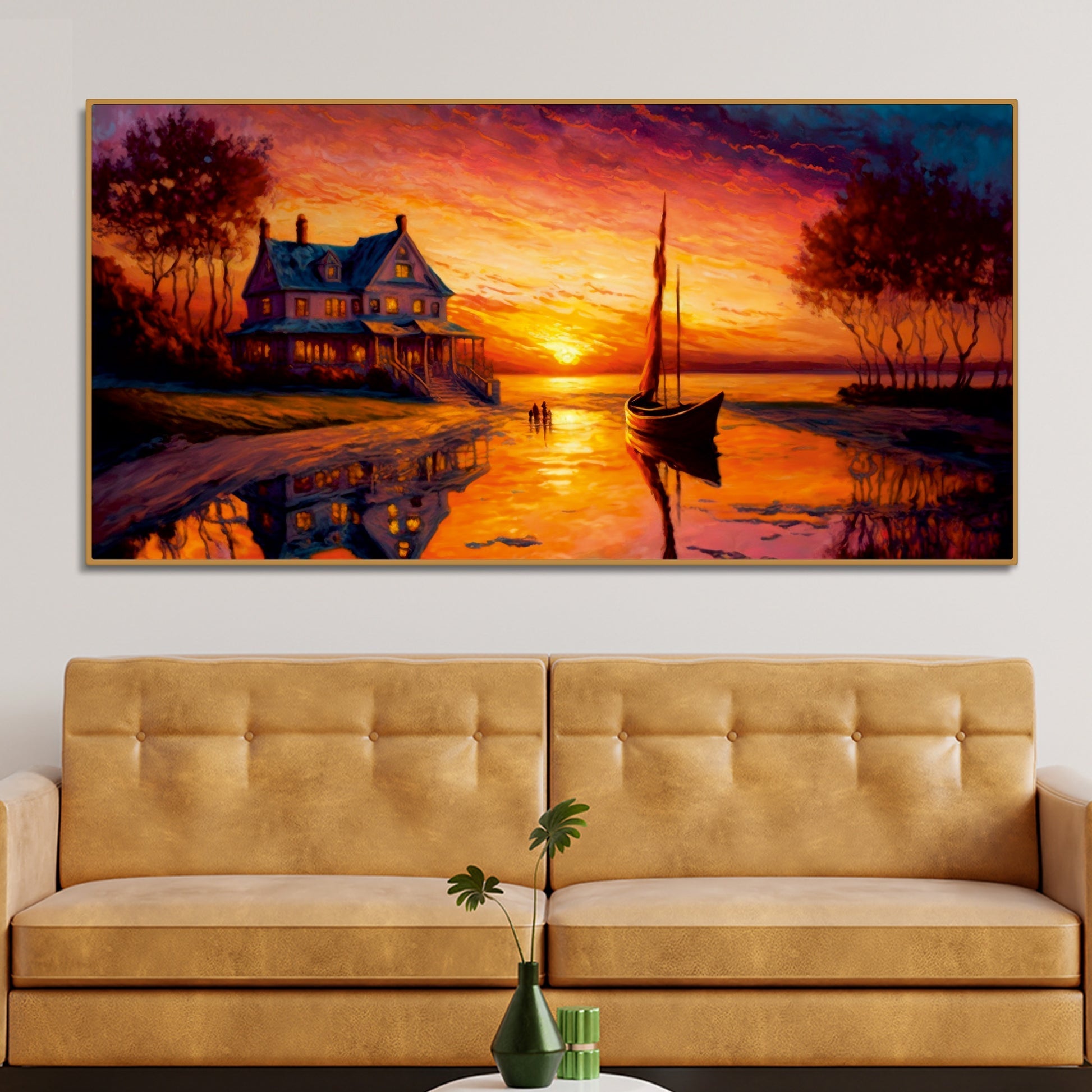 Beautiful Lake with A Sunset View Canvas Wall Painting - Decor Smart