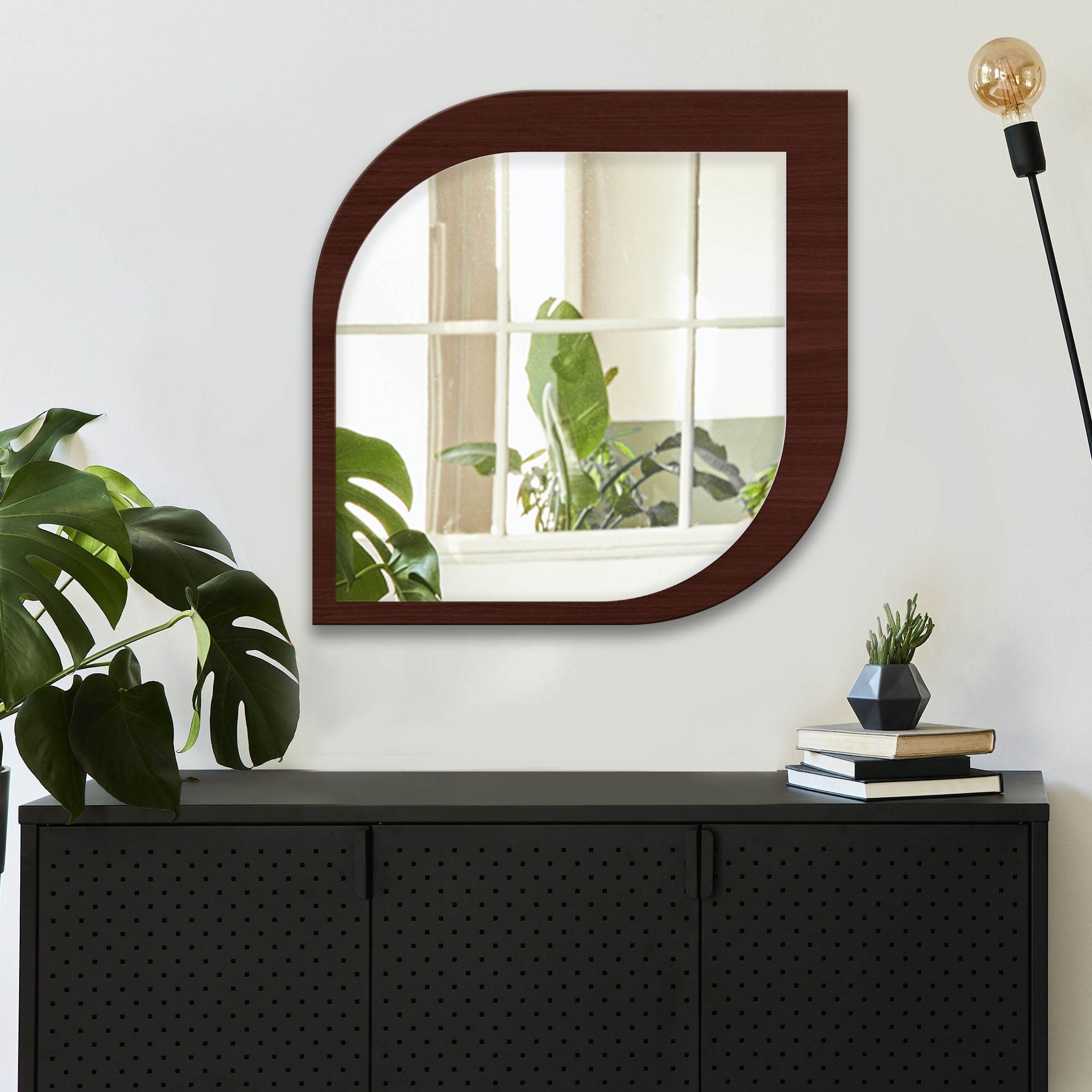 Beautiful Leaf Shape Design Decorative Wooden Wall Mirror - Decor Smart