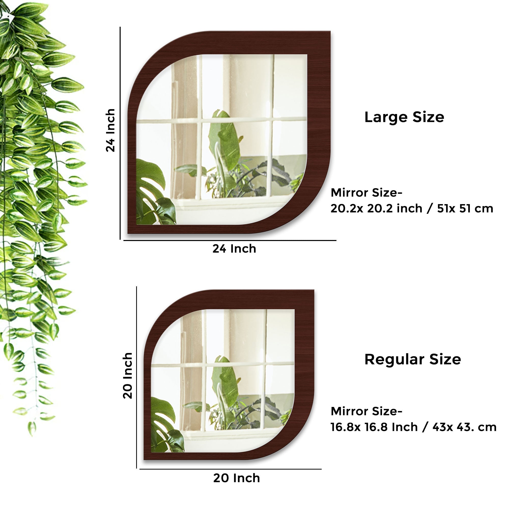 Beautiful Leaf Shape Design Decorative Wooden Wall Mirror - Decor Smart