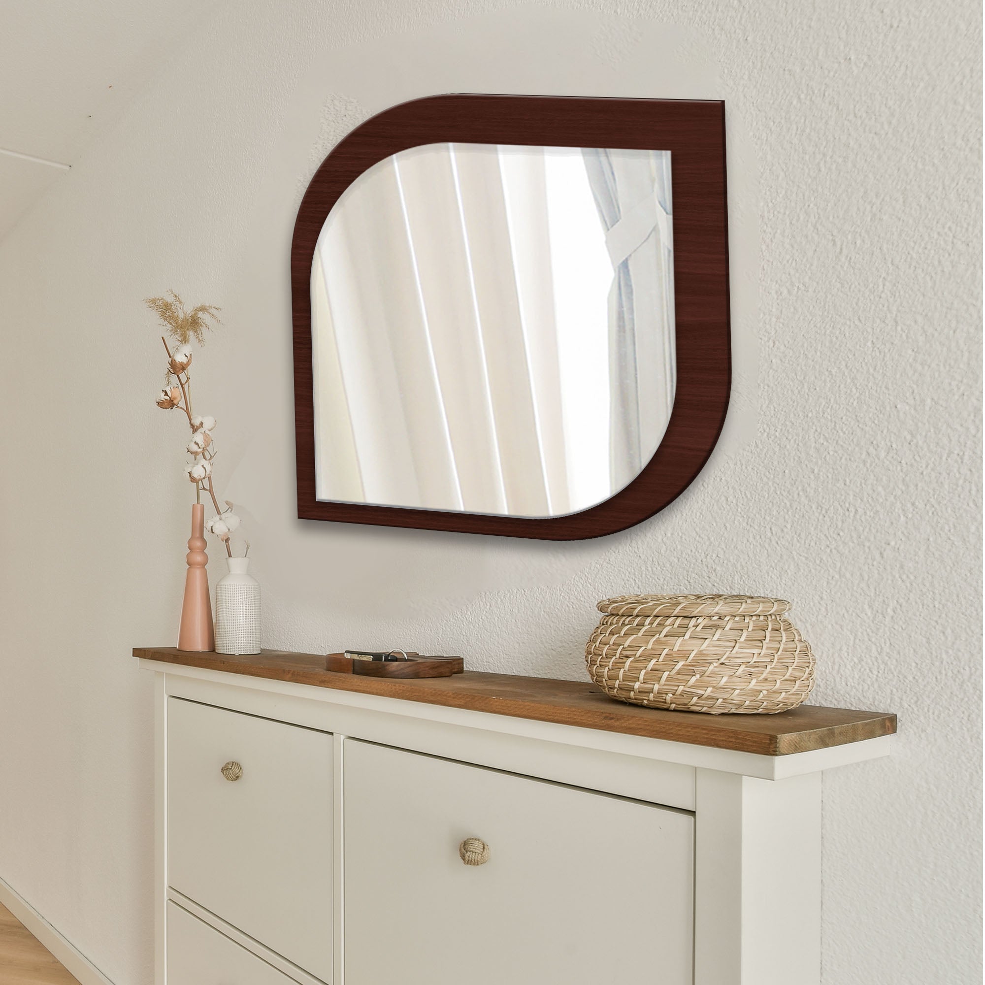 Beautiful Leaf Shape Design Decorative Wooden Wall Mirror - Decor Smart