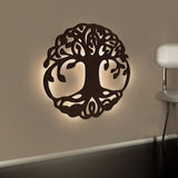 Beautiful Life of Tree Backlit Wooden Wall Decor with LED Night Light Walnut Finish - Decor Smart