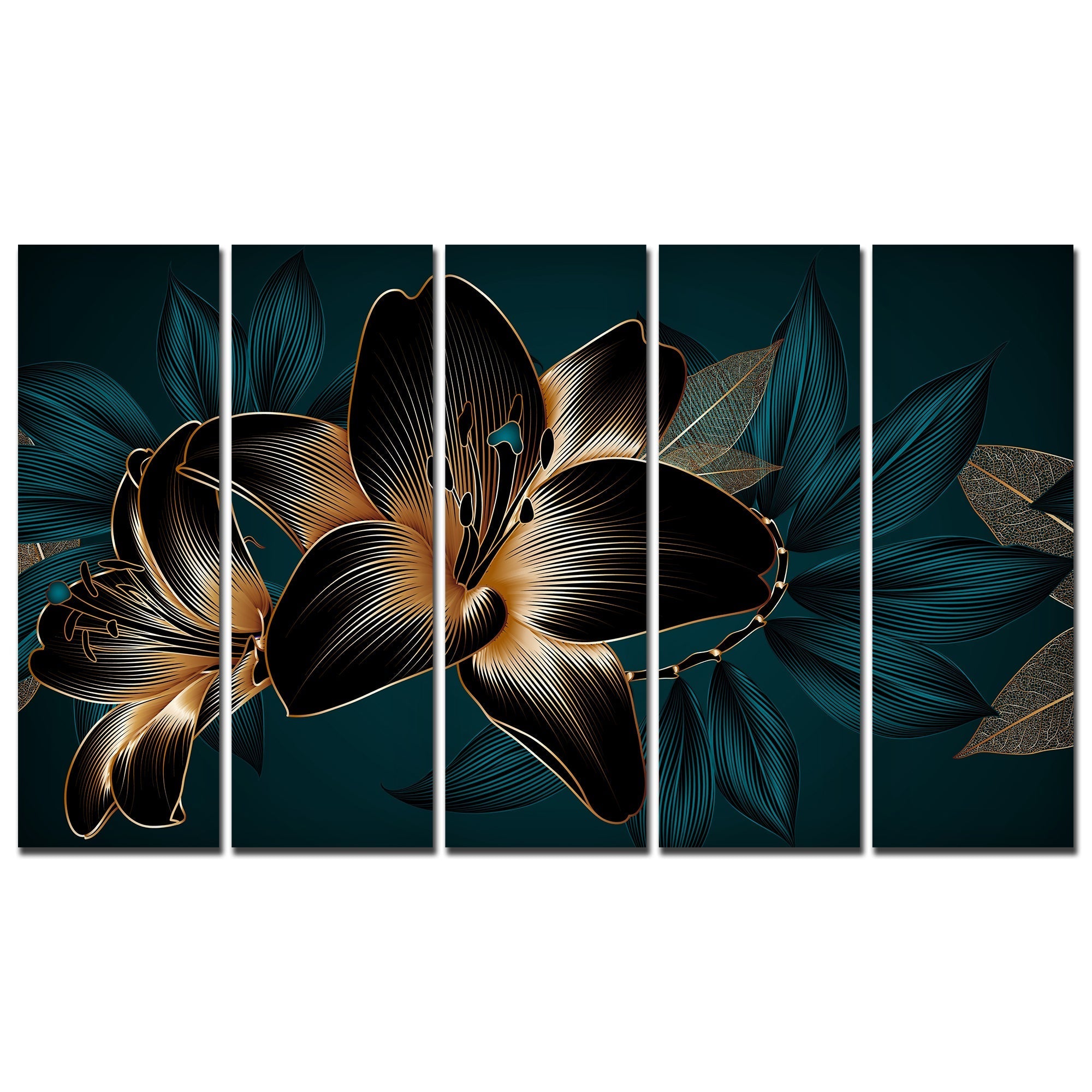 Beautiful Lilies Flowers Set of Five Pieces Canvas Wall Painting