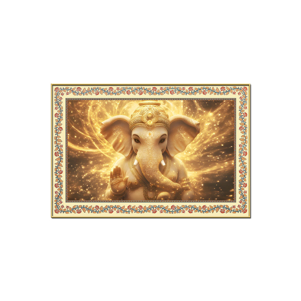 Beautiful Lord Ganesha in Lighting Floral Border Canvas Wall Painting