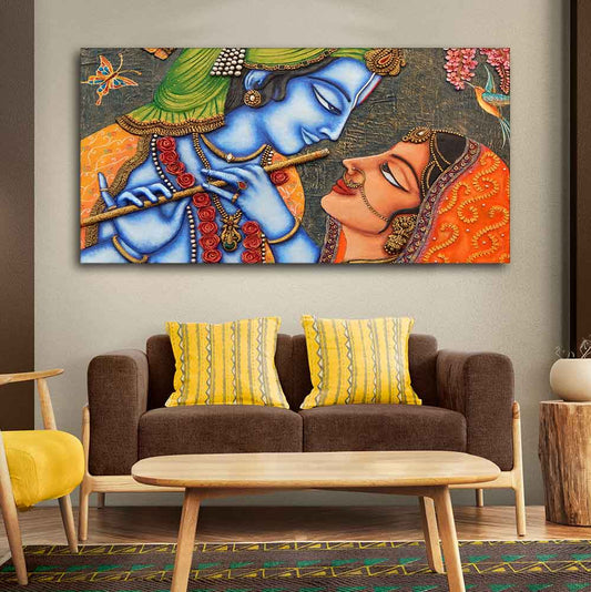 Beautiful Lord Radha Krishna Canvas Big Wall Painting Wall Art - Decor Smart