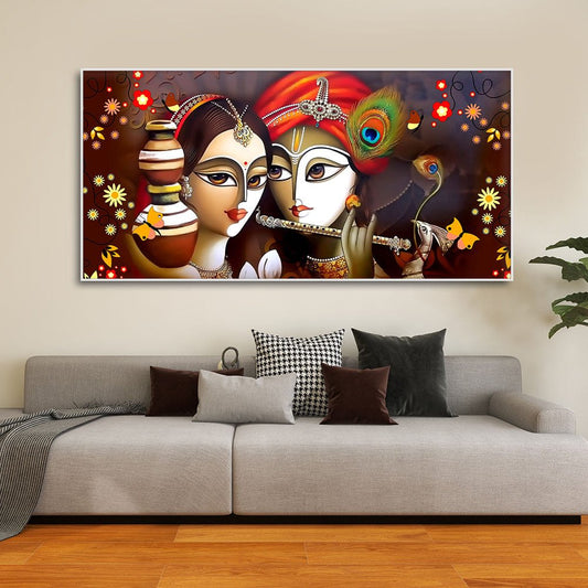 Beautiful Lord Radha Krishna with Flute Canvas Wall Painting - Decor Smart