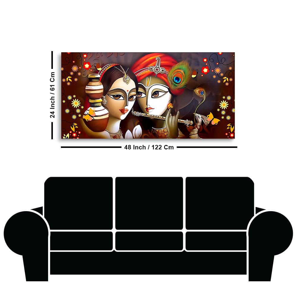 Beautiful Lord Radha Krishna with Flute Canvas Wall Painting - Decor Smart