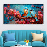 Beautiful Love Birds on a Branch with Pink Flowers Canvas Wall Painting - Decor Smart
