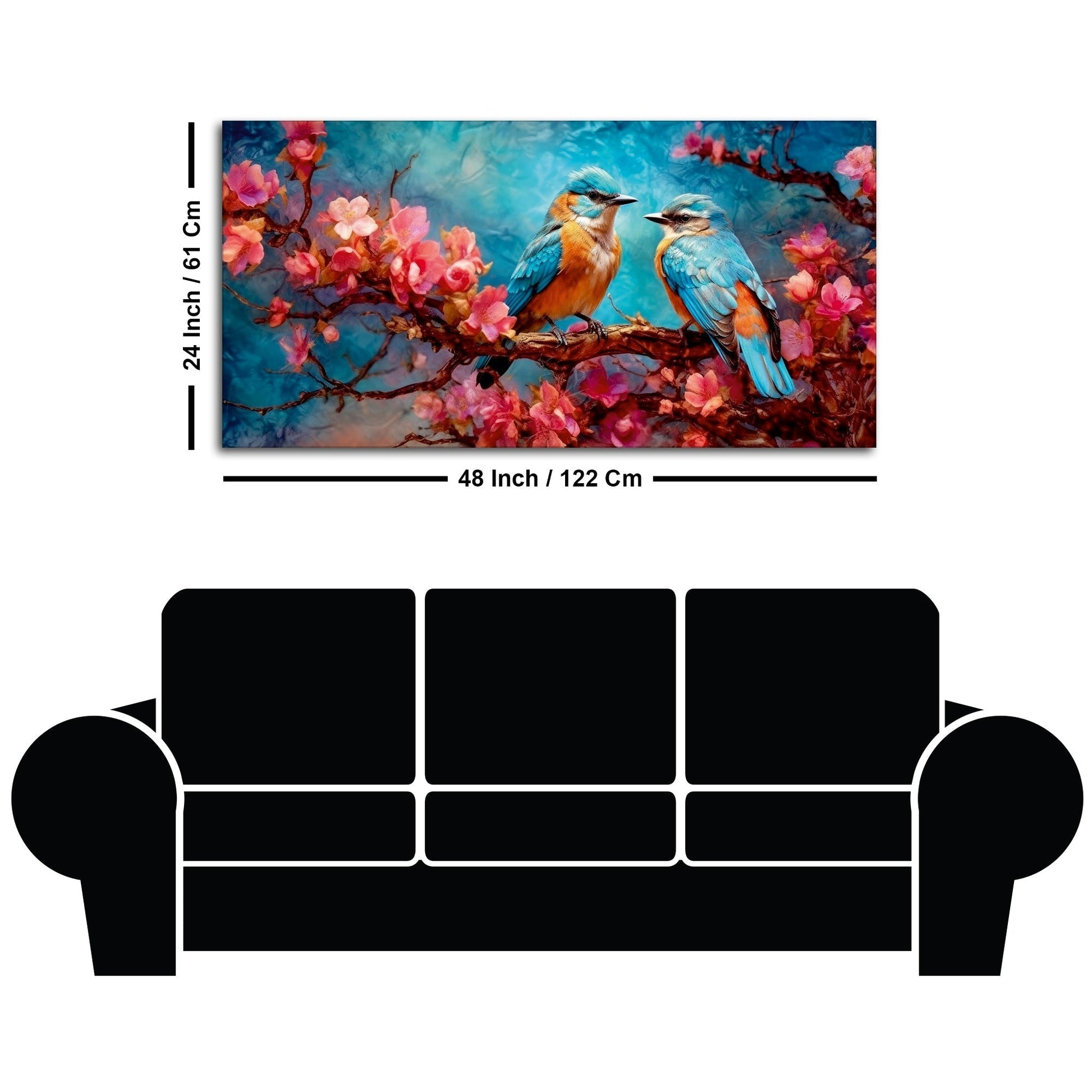 Beautiful Love Birds on a Branch with Pink Flowers Canvas Wall Painting - Decor Smart