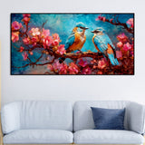 Beautiful Love Birds on a Branch with Pink Flowers Canvas Wall Painting - Decor Smart
