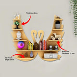 Beautiful Loving Swan Backlit Designer Wooden Wall Shelf / Book Shelf / Night Light, Light Oak Finish - Decor Smart
