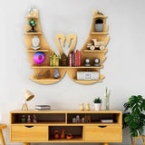 Beautiful Loving Swan Backlit Designer Wooden Wall Shelf / Book Shelf / Night Light, Light Oak Finish - Decor Smart