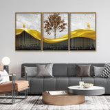 Beautiful Luxury Modern Art of Trees and Deer Floating Canvas Wall Painting Set of Three - Decor Smart