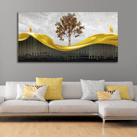 Beautiful Luxury Modern Art of Trees and Deer Premium Wall Painting - Decor Smart