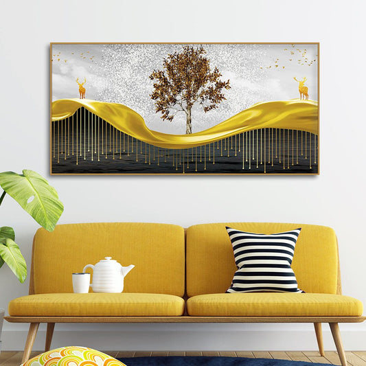 Beautiful Luxury Modern Art of Trees and Deer Premium Wall Painting - Decor Smart