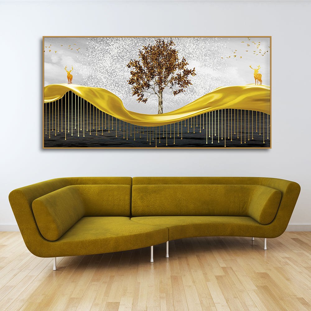 Beautiful Luxury Modern Art of Trees and Deer Premium Wall Painting - Decor Smart