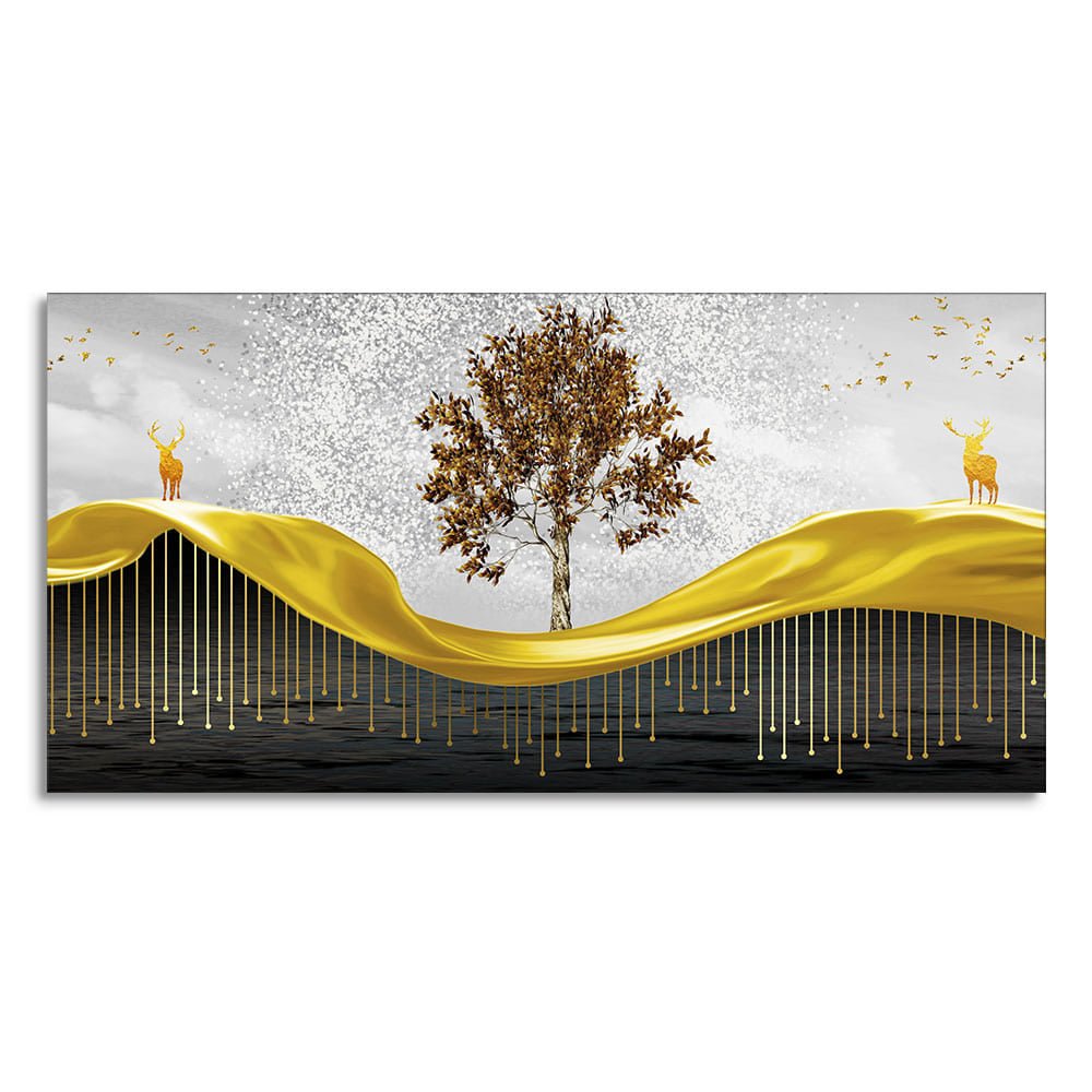 Beautiful Luxury Modern Art of Trees and Deer Premium Wall Painting - Decor Smart