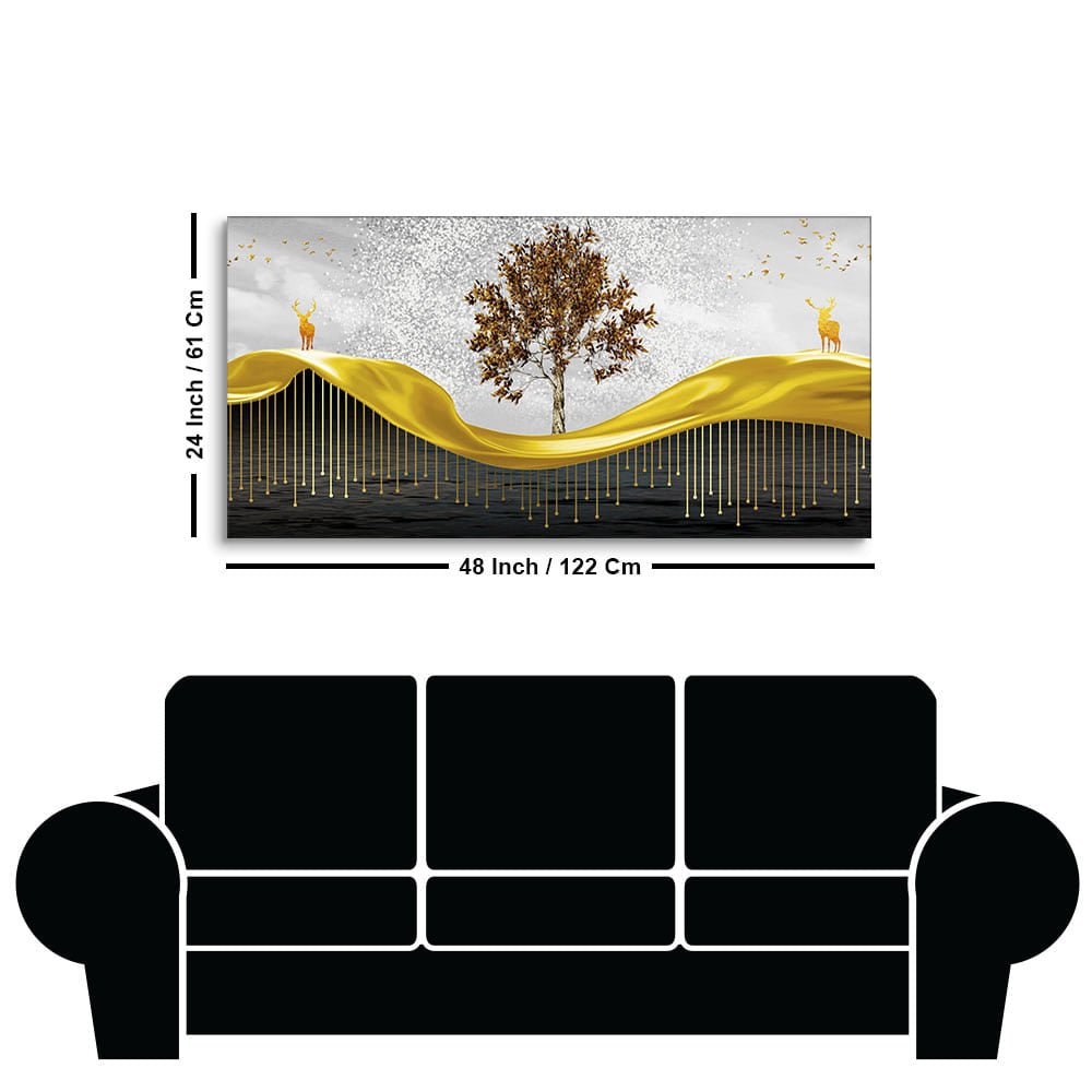 Beautiful Luxury Modern Art of Trees and Deer Premium Wall Painting - Decor Smart