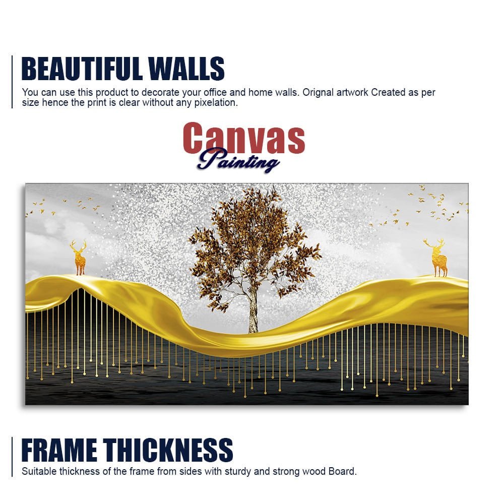 Beautiful Luxury Modern Art of Trees and Deer Premium Wall Painting - Decor Smart