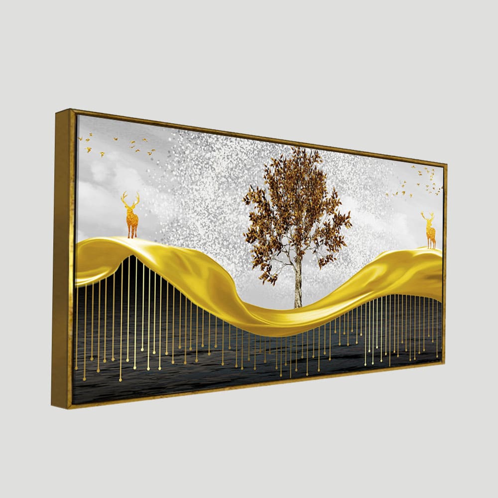 Beautiful Luxury Modern Art of Trees and Deer Premium Wall Painting - Decor Smart