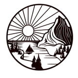 Beautiful Mountain and Rising Sun Scenery Backlit Wooden Wall Decor with LED Night Light Walnut Finish - Decor Smart