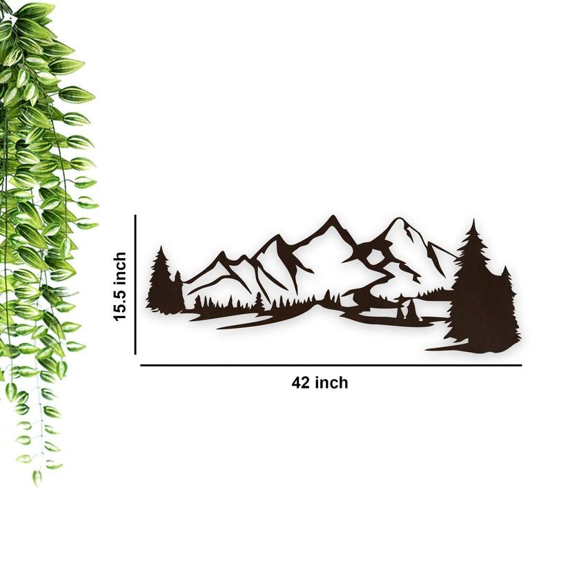 Beautiful Mountain Scenery Backlit Wooden Wall Decor with LED Night Light Walnut Finish - Decor Smart