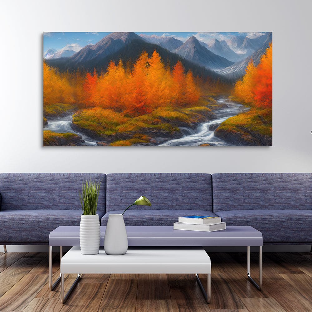 Beautiful Mountains with Autumn foliage of Trees Canvas Wall Painting - Decor Smart