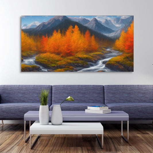 Beautiful Mountains with Autumn foliage of Trees Canvas Wall Painting - Decor Smart