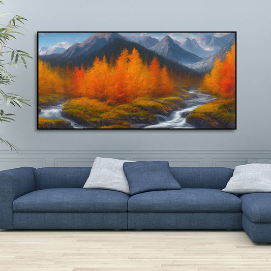 Beautiful Mountains with Autumn foliage of Trees Canvas Wall Painting - Decor Smart