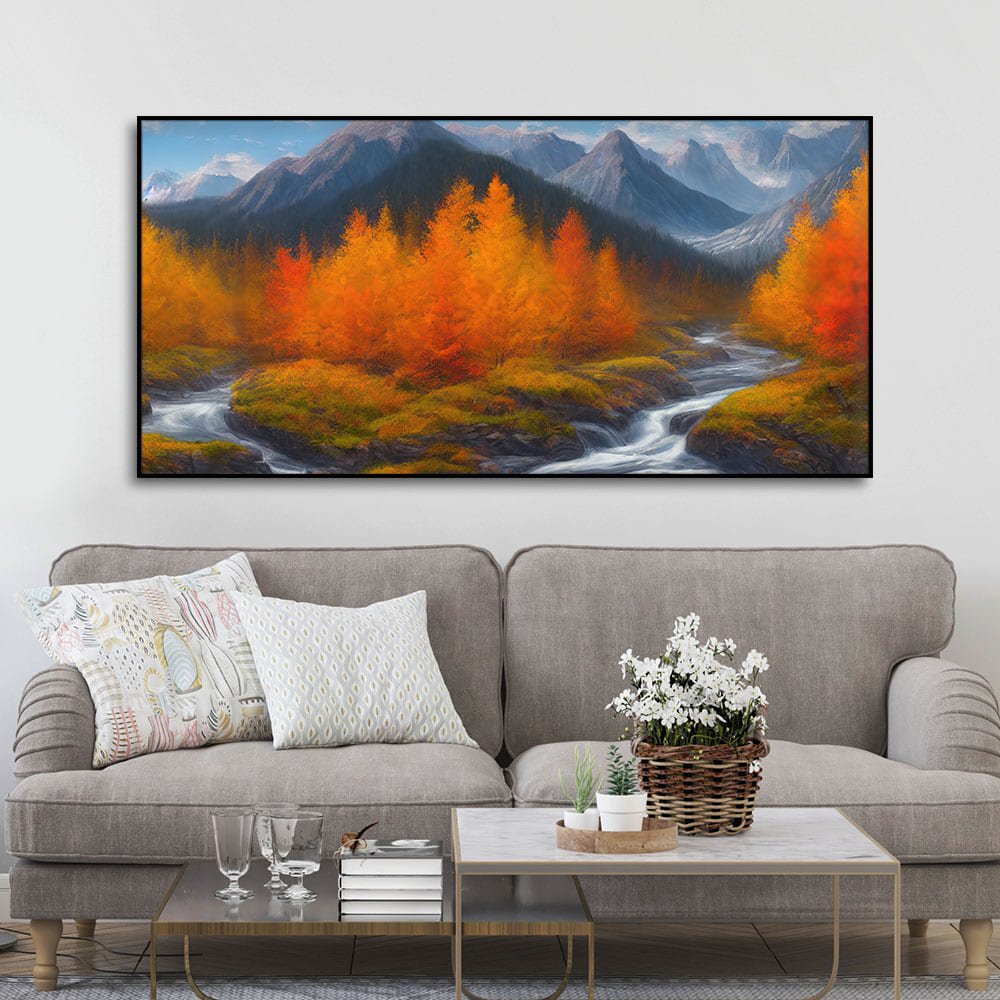Beautiful Mountains with Autumn foliage of Trees Canvas Wall Painting - Decor Smart