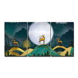 Beautiful Night Landscape Golden Deer Wall Painting of Three Pieces - Decor Smart