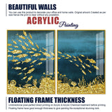 Beautiful Ocean View of Golden Fish Pattern Acrylic Floating Wall Painting Set Of 2 - Decor Smart