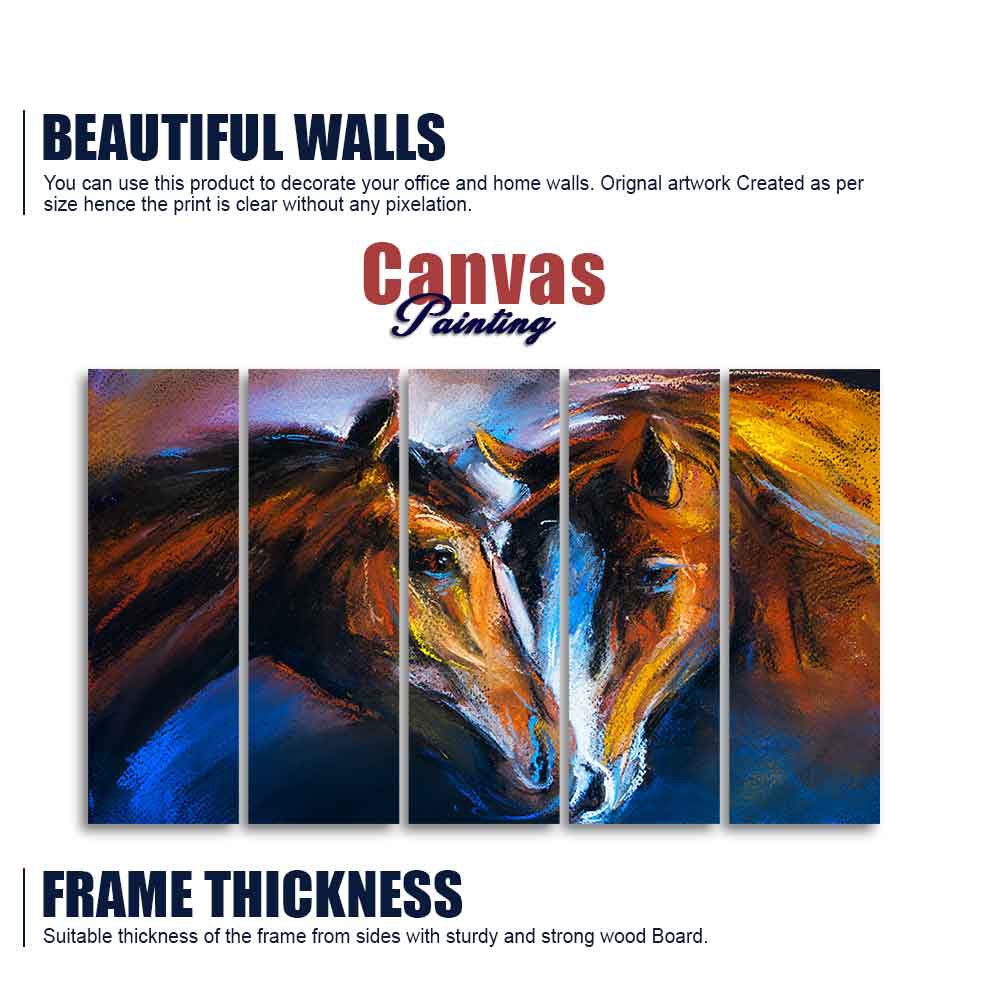 Beautiful Pair of Horses Five Pieces Wall Painting - Decor Smart