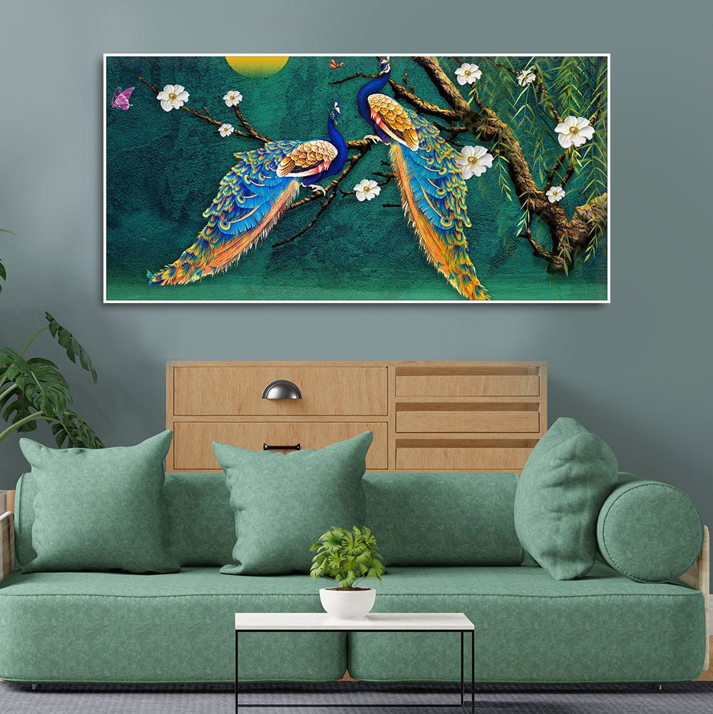 Beautiful Pair of Peacock Canvas Wall Painting - Decor Smart